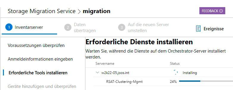 Installation der notwendigen Dienste für Storage Migration Service in Windows Server 2022. (Bild: Joos (Screenshot))
