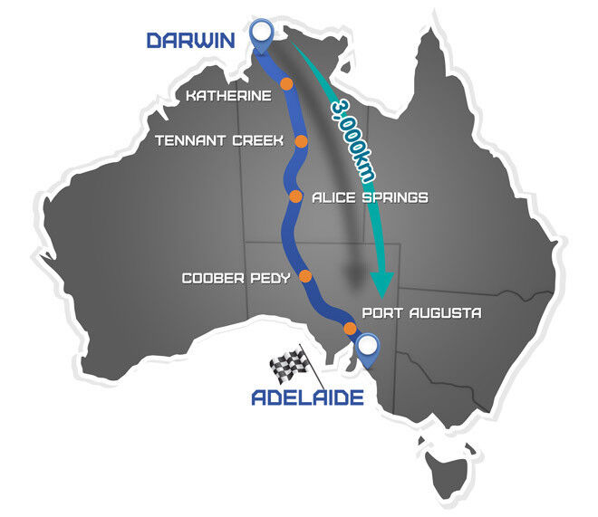 Die Toute der World Solar Challenge führt von Darwin nach Adelaide (World Solar Challenge)