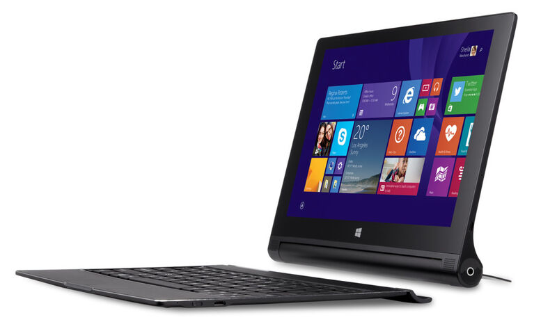Das Lenovo Yoga Tablet 2 zeichnet sich durch seinen um 180 Grad flexibel einstellbaren Kickstand und einer Akkulaufzeit von bis zu 15 Stunden aus. Mit Lenovos AnyPen-Technologie soll jeder beliebige Stift als Eingabegerät verwendbar sein. Das 8-Zoll-Display löst mit 1.920 x 1.200 Pixel auf, die Leistung stellt ein Intel Atom Z3745 bereit. Das Betriebssystem ist Windows 8.1 with Bing, welches auf 34 GB Speicher zurückgreifen kann. (Bild: Lenovo)