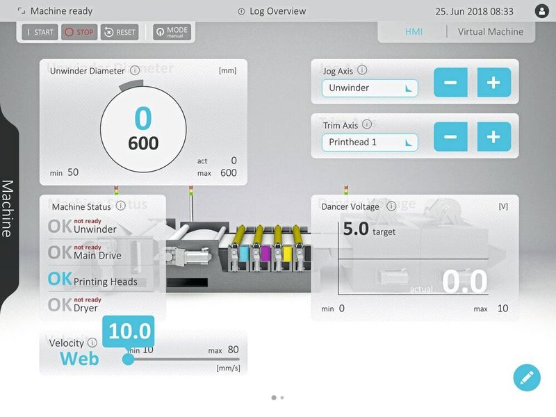 Mit mobilen Bedienfeldern wird auch das Beobachten und Steuern der Maschine im laufenden Betrieb einfacher.  (Lenze)