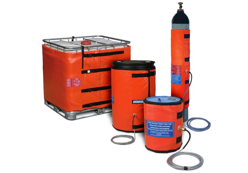 Die Heizmäntel für Gasflaschen von DENIOS sind speziell für den Einsatz im Ex-geschützten Bereich konzipiert. Die durch das silikonbeschichtete Glasgewebematerial flexiblen Heizmäntel halten die Gasflaschen auf einer erforderlich konstanten Temperatur und sorgen so für die Stabilität des Gasdurchflusses. (Denios)