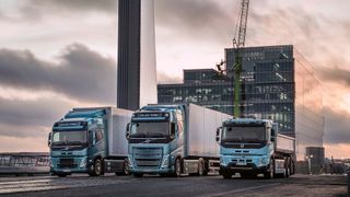 Das künftige Elektro-Trio von Volvo: (v.li.) FM Electric, FH Electric und FMX Electric. (Bild: ampnet/Volvo)