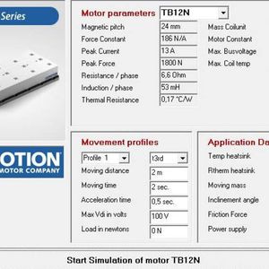 Parametereingabe im Auslegungstool für Linearmotoren.