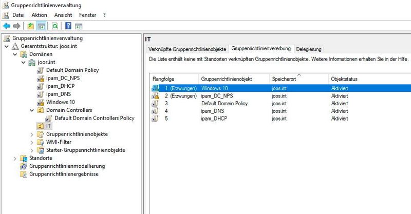 Wenn die entsprechende OU in der Gruppenrichtlinienverwaltung angeklickt wird, kann auf der rechten Seite der Konsole auf der Registerkarte „Gruppenrichtlinienvererbung“ erkannt werden, welche Verknüpfungen von übergeordneten OUs auf diese OU übernommen, also vererbt werden. Hier lässt können allerdings nicht die Vererbung einzelner Gruppenrichtlinien deaktivieren, sondern nur die Vererbung als Ganzes. (Thomas Joos)