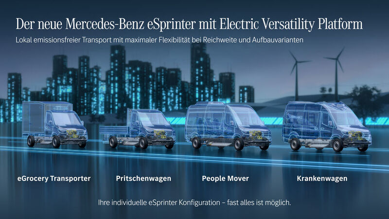 Auch für Nutzfahrzeuge werden flexible E-Plattformen entwickelt. Mercedes will mit der Electric Versatility Platform den E-Sprinter modernisieren. (© Mercedes-Benz AG)