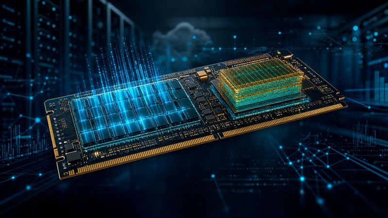 Ein NVDIMM-N enthält sowohl flüchtigen DRAM als auch nicht-flüchtigen NAND-Flash.(Bild:  KI-generiert)