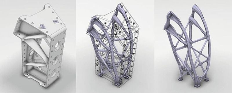 Exemple de résultat de l'approche de DfAM sur un support pour les satellites de télécommunciations Eurostar E3000. (Source : Airbus Defense and Space)