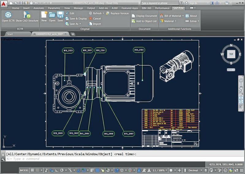 SAP Engineering Control Center Interfaces von Cideon stehen aktuell für die Systeme Autocad, Inventor, Solid Edge, Solidworks und im E-CAD-Segment für Eplan Electric P8 zur Verfügung (hier am Beispiel von Autocad). (Cideon)