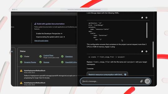 Das KI-Tool „Lightspeed“ in „Openshift“ (hier in der Version 4.21) soll Künftig auch die VM-Migration im Zusammenspiel mit KI-Agenten vereinfachen.(Bild:  Red Hat)