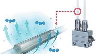 Bild 1: Aufgrund einer Membranwandung diffundiert Feuchtigkeit durch diesen Schlauch. Auf diese Weise lässt sich die Druckluft nahe am Zylinderantrieb entfeuchten. (Archiv: Vogel Business Media)