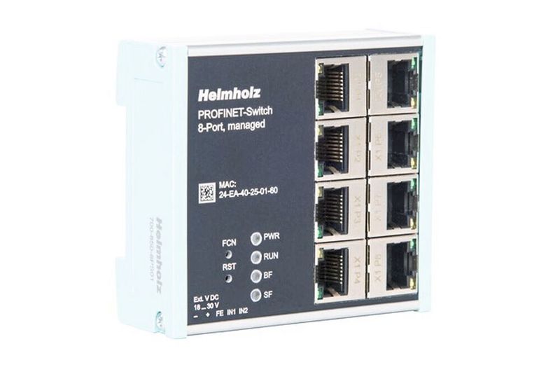 Der managed Profinet-Switch in der Acht-Port-Version sorgt für die Priorisierung von Telegrammen und verhindert bei hoher Übertragungslast den Telegrammverlust. (Helmholz)
