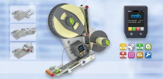 Mithilfe des automatischen Etikettierers Roxi von CAB lassen sich vorbedruckte Selbstklebeetiketten in einer Fertigungslinie vollautomatisch aufspenden.(Bild:  CAB)