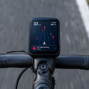Fahrrad-Radarsysteme erkennen herannahende Autos und warnen über das Display am Lenker. Das ist besonders auf unübersichtlichen Landstraßen eine große Hilfe.(Bild:  KI-generiert / Dall-E)