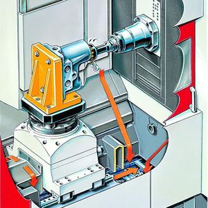 Durch einen mittig unter dem Maschinenbett angeordneten breiten Späneförderer und der Vermeidung waagerechter Flächen wird eine schnelle Ableitung großer Spänemengen möglich. Bild: Starrag Heckert