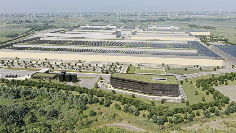 Trotz Sparprogamm geht der Bau der Northvolt-Batteriefabrik im schleswig-holsteinischen Heide weiter. Im Bild: Rendering des fertigen Werkes.(Bild:  Northvolt)