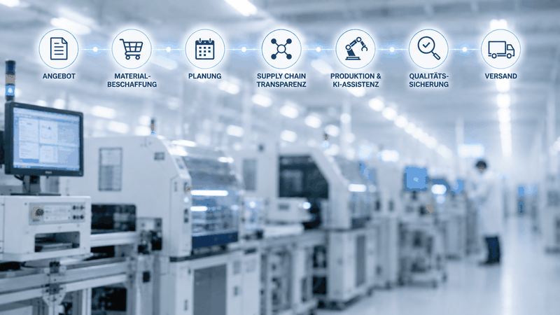 SEF zeigt Use-Case zur digitalisierten und KI-gestützten Wertschöpfungskette in der Elektronikfertigung.(Bild:  SEF Smart Electronic Factory / KI-generiert)