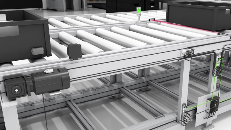 Lösungen für die Intralogistik: Die IO-Link-Topologie auf dem Förderband erstreckt sich von der Stromversorgung bis hin zu Condition-Monitoring-Sensoren.(Bild:  Balluff GmbH)