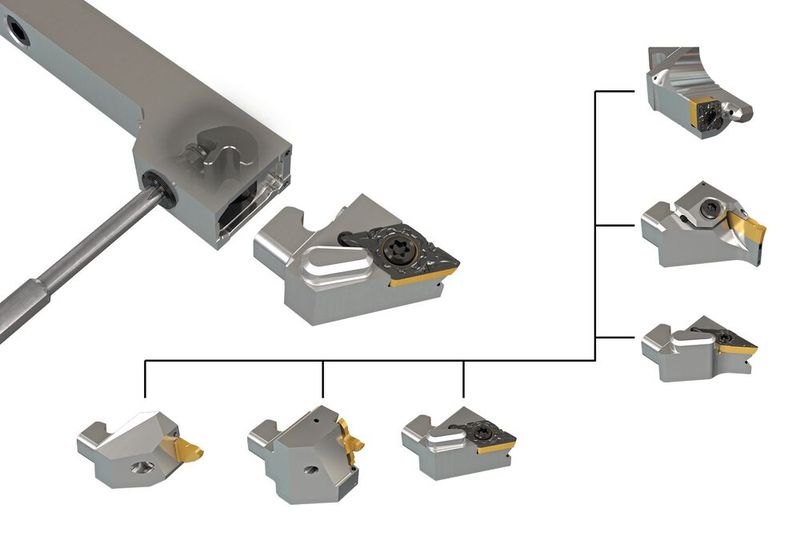 Neoswiss besteht aus verschiedenen Köpfen mit Wendeschneidplatten zum Drehen, Ab-, Ein- und Gewindestechen auf Langdrehern. (Bild: Iscar)
