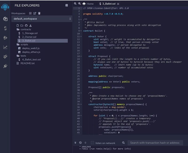 Solidity-Code lässt sich in der Web-basierten Remix IDE verfassen.