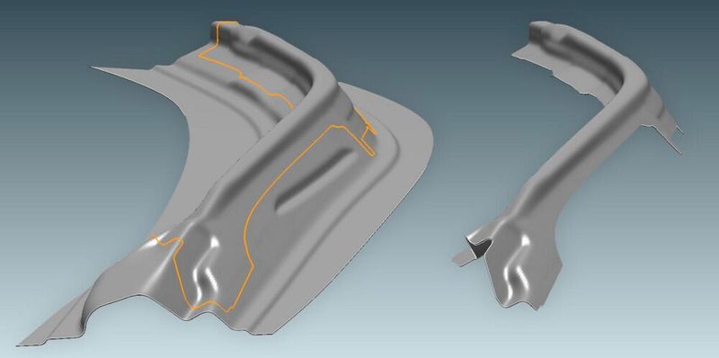 Die neue Version der Stampack-Simulstionssoftware Xpress (Version 2021.1) ermittelt iterativ die beste Beschnittkontur für Blechteile. Die Sollkontur des Fertigteils kann nach jeder Änderung aus- und eingeblendet werden, was dem Konstrukteur die visuelle Beurteilung erleichtert. Volumensimulationen wiederum leiferten exakte Vorhersagen für die Machbarkeit und sich ergebende Oberflächenqualitäten. (Stampack)