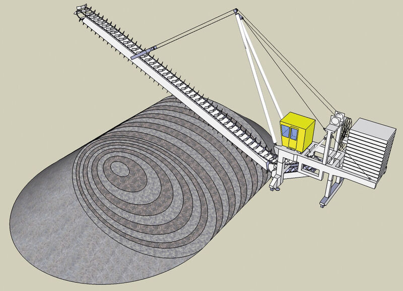 Fig. 6: Side reclaiming from a cone shell stack. (Picture: Claudius Peters Technologies)