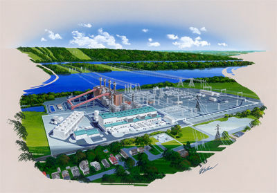 Rendering des GuD-Kraftwerks Hummel. Das Kraftwerk wird ab Frühjar 2018 über eine Million Haushalte mit Strom versorgen (Bild: Panda Power Funds)