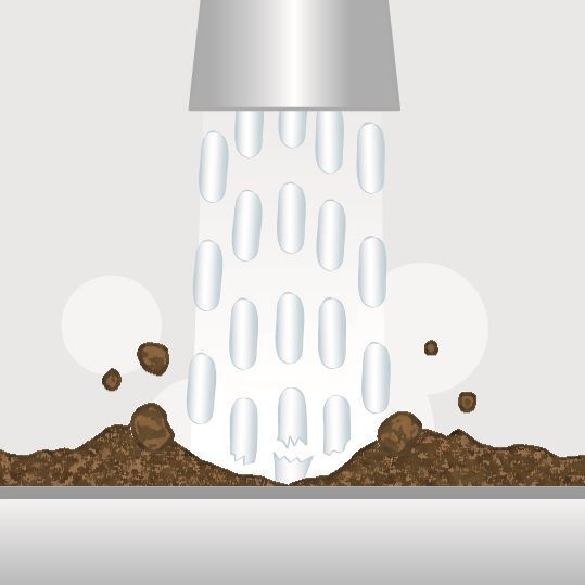 Dry ice cleaning operating principle: Step 2. (Cold Jet)