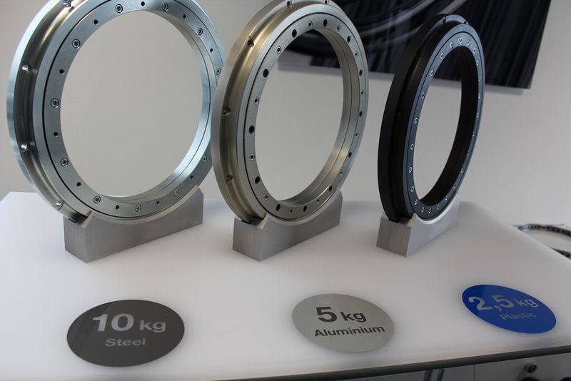 Die Drahtwälzlager-Technologie gibt die Möglichkeit, Gestalt und Material der umschließenden Konstruktion frei zu wählen. Wenn Sie Aluminium statt Stahl verwenden, reduziert sich das Lagergewicht bereits um die Hälfte. Setzen Sie Kunststoff oder Kohlefaser ein, sind noch viel leichtere Konstruktionen möglich. (Bild: Franke)
