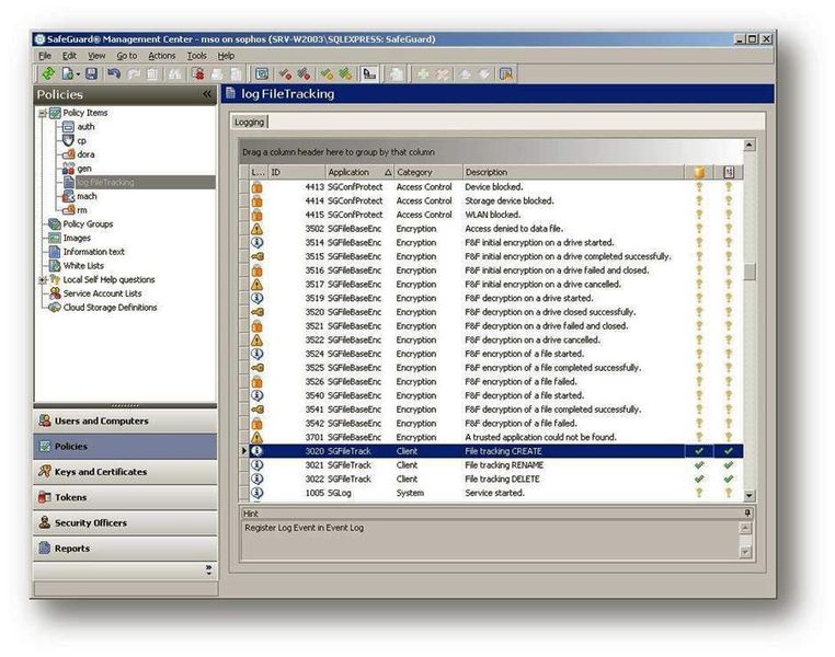 Das Sophos SafeGuard Management Center erlaubt die Überwachung der Verschlüsselungsvorgänge mit Hilfe von Logdateien. (Bild: Sophos)