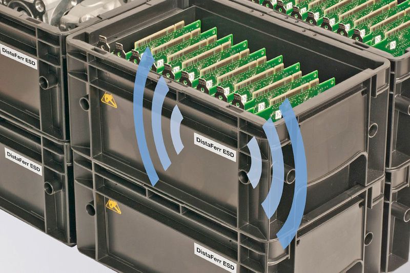 Das RFID-Distaferr-ESD- Label dient zur Kennzeichnung von Behältern ­oder Objekten aus ESD- Materialien. (Bild: Schreiner Protech)