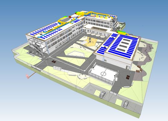 BIM-Modell der Düsseldorfer Grundschulen in der Schillerstraße.(Bild:  Formitas AG, mit freundlicher Genehmigung der IPM)