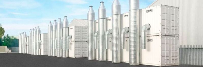 Das modulare Kraftwerk in Liverpool: In jedem Container befinden sich vier der E4-Kleinkraftwerke.(Bild:  Schneider Electric)