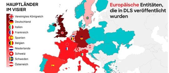 Das sind die europäischen Hauptländer in der Übersicht, die in DLS veröffentlich wurden.(Bild:  CrowdStrike)