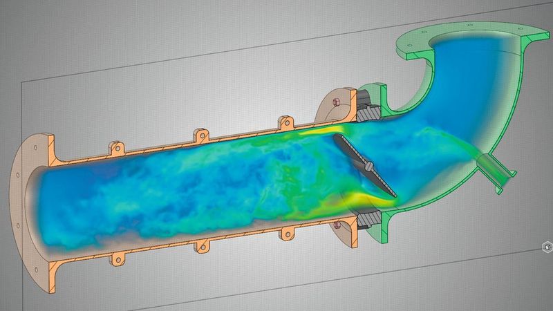 Strömungssimulation in einem Einspritzkrümmer mit Drosselklappe.  (Ansys Inc.)