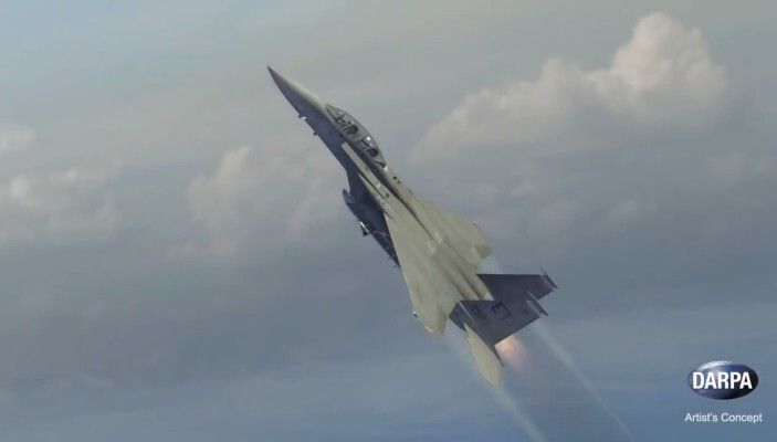 Ein Satellit auf dem Weg in den Orbit: Schon bald könnten konventionelle Flugzeuge schnelle und preisgünstige Satellitenstarts ermöglichen. (Bild: DARPA)