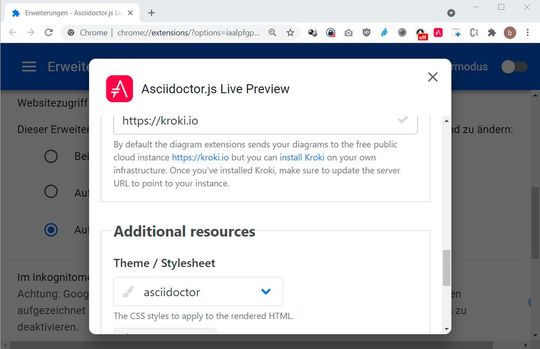 Das Asciidoctor-Plugin im Chrome-Browser.(Bild:  Lang / AsciiDoc)