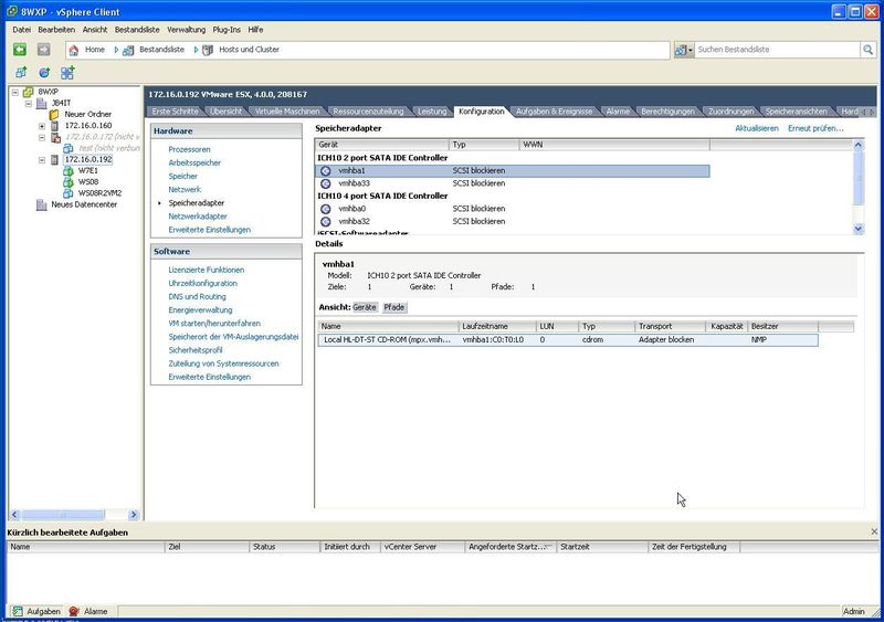 Um Informationen über die Konfiguration der Hardware eines Servers zu erhalten oder diese zu ändern ist die Rubrik „Konfiguration“ zu wählen. Im Bild wurde die Konfiguration der Speicheradapter gewählt.   (Archiv: Vogel Business Media)