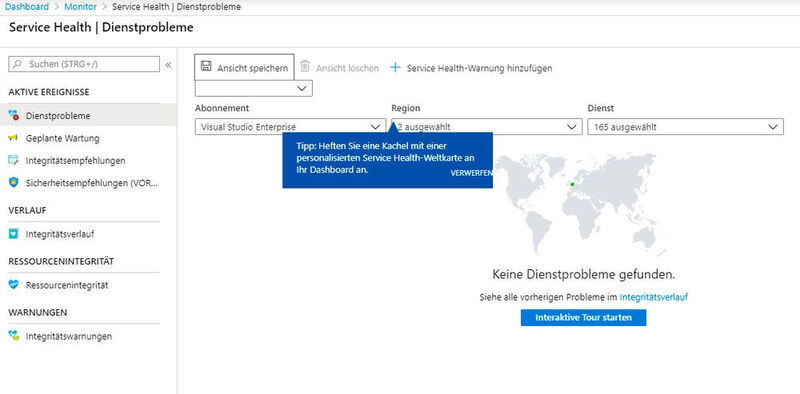 Abbildung 4:  Im Service Health-Dashboard von Azure Monitor werden die einzelnen Informationen visualisiert und gefiltert angezeigt.  (Thomas Joos/Microsoft)