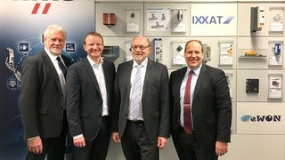 Wechsel in der Geschäftsführung von HMS: v.l. Gunnar Högberg, Christian Weißenrieder, Michael Volz und Thilo Döring. (HMS)