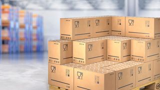 Beim Einsatz der Technomelt-Supra-PS-Produktserie zur Palettensicherung kann die Palette um bis zu 45° gekippt werden, ohne dass Waren verrutschen. (Henkel)