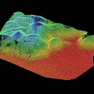 Punktwolke eines Schüttguthaufens - die Farben markieren die unterschiedlichen Abstände und sind unabhängig von der für das menschliche Auge sichtbaren Farbe des Schüttguts.(Bild:  Blickfeld)