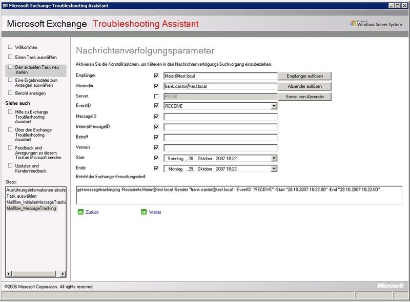 Abbildung 3: Über Kontrollhaken kann die gewünschte Abfrage generiert werden. Empfänger und Absendernamen lassen sich auf Richtigkeit überprüfen. (Archiv: Vogel Business Media)