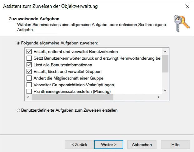 Auswählen der Rechte, die delegiert werden sollen. (Bild: Joos / Microsoft)