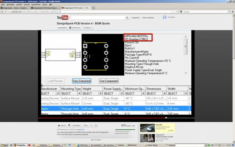 DesignSpark PCB Version 4 - BOM Quote (Bild: RS Components)