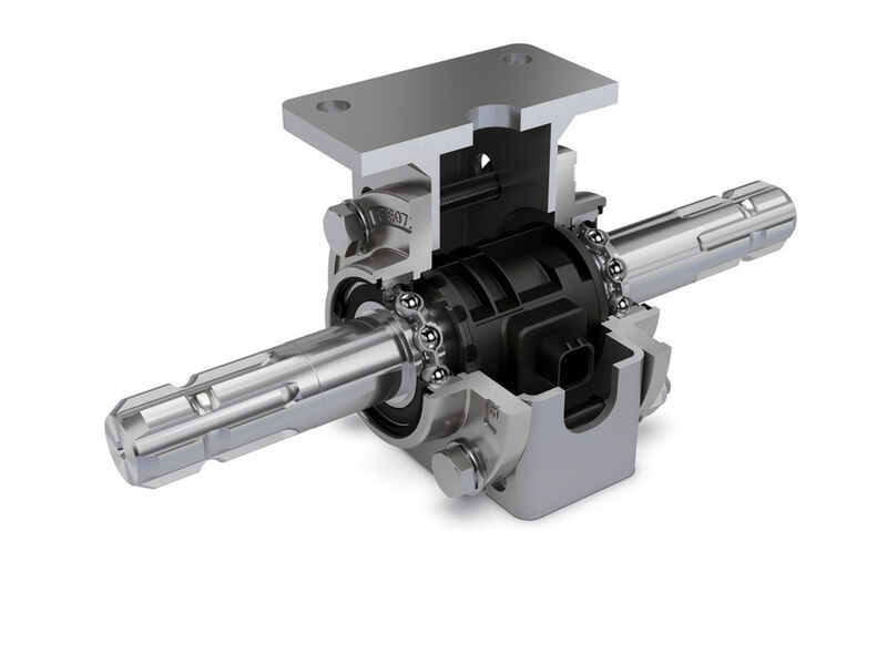 Das FAG-Drehmomentmessmodul überträgt seine Daten über den Isobus an die Steuerung. Alle relevanten Parameter wie das Drehmoment der Zapfwelle, die Zapfwellengeschwindigkeit, die Abschiebegeschwindigkeit und der Hydraulikdruck im System werden mit Sensoren erfasst und im Steuergerät verarbeitet. (Bild: Schaeffler)