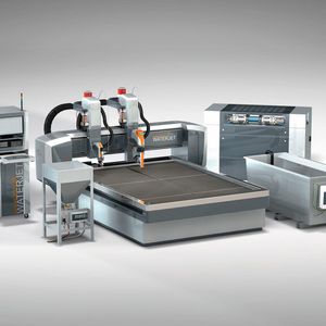 STM macht sowohl Reinwasser- als auch Abrasivschneiden und kombiniertes paralleles 2D- und 3D-Schneiden mit mehreren Schneidköpfen zur effizienten Fertigungsmethode.