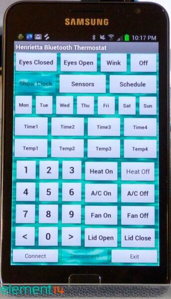 Hilfsbereite Dame: „Henrietta“ von Douglas Wong ist ein erweitertes Thermostat, das neben der Temperatur auch zahlreiche andere Werte reguliert und ganz intuitiv über ein Smartphone bedienbar ist. (Bild: Wong/Farnell element14)