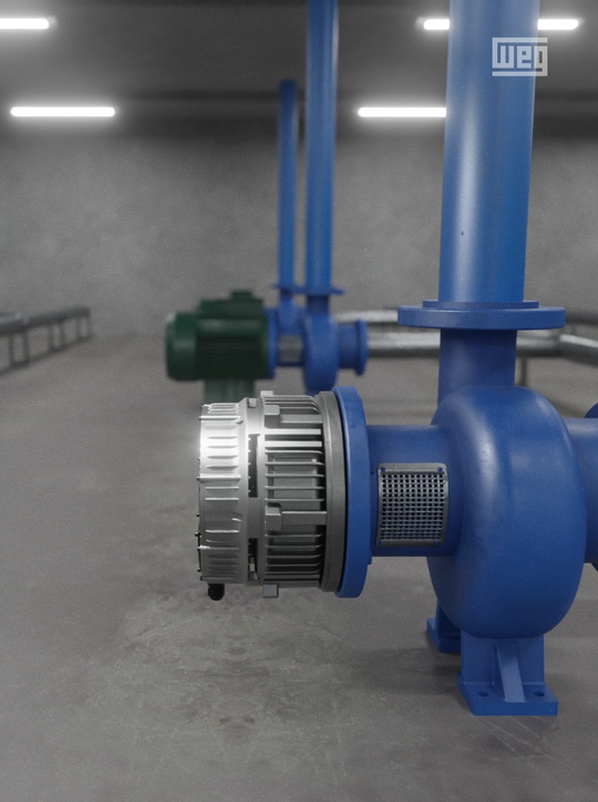 Bei beiden Baugrößen beträgt die axiale Motorbaulänge 175 mm, wobei unterschiedliche Wellenenden die Anpassung an die jeweilige Einbausituation und Anwendung (hier Pumpe) ermöglichen.(Bild:  WEG)