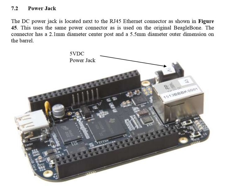 Beaglebone Black: Netzanschluss (Bild: TI / beagleboard.org)