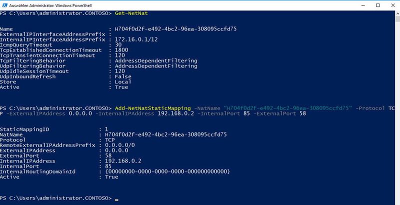 In der PowerShell werden die Regeln für Portweiterleitungen erstellt und abgefragt. (Joos / Microsoft)